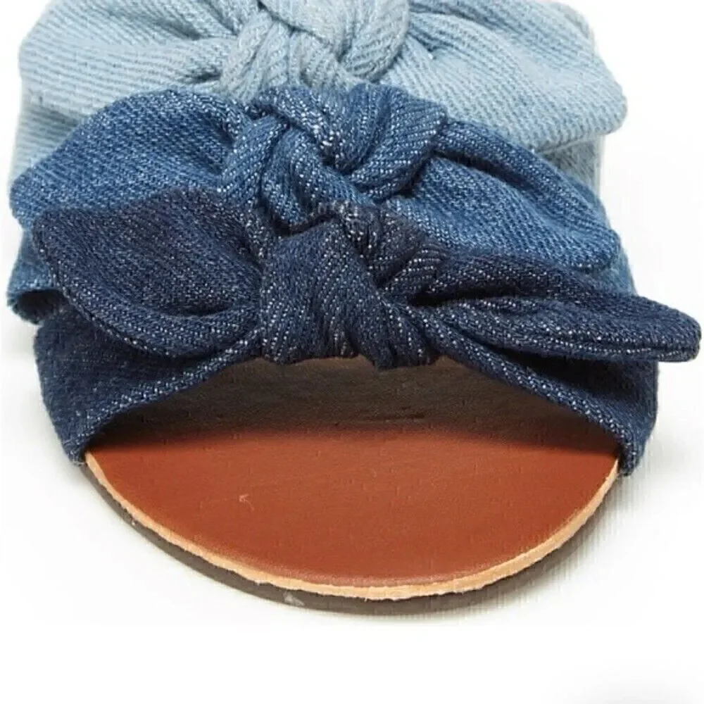 NIB BCBG Girls Caden Denim Bow Strap Slide Sandals shoes Size 12